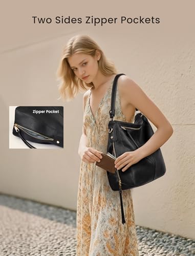 Realer Hobo Crossbody Bags for Women Designer Faux Leather Hobo Handbags Retro Large Size Shoulder Bag Bucket Purse - color: Coffee-gun Black Hardware（15.2"）, size: Large-15.2 inch