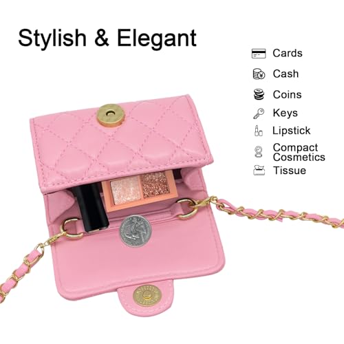 YAMEIZE Mini PU Leather Chain Belt Bag for Women Quilted Waist Purse Crossbody Fanny Pack Detachable Belt Chain - color: Rose Red - Mini (4.7x2.7 Inch)