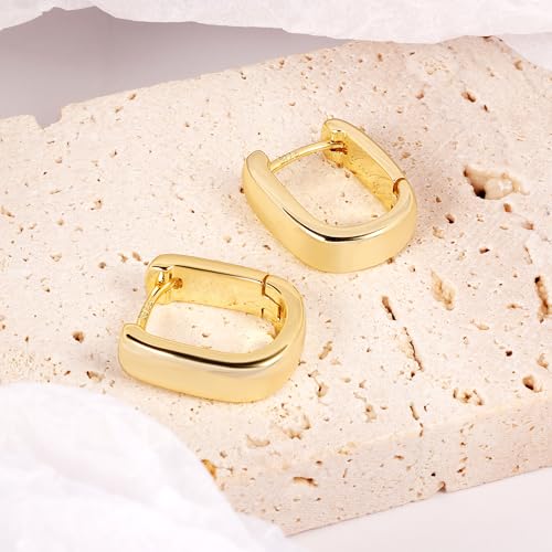 925 Sterling Silver Earrings Small Chunky Silver Earrings for Women Trendy Small Hoop Earrings Silver Hypoallergenic Earrings Small Thick Huggie Hoops Earrings for Jewelry Gifts - color: Gold Plated