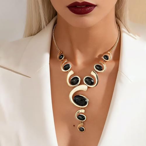 Gold Jewelry Set, Silver Black Boho Western Chunky Vintage Pendant Necklace Stack Trendy Adjustable Non Tarnish Cowgirl Dainty Hypoallergenic Earrings Jewelry Sets For Women - color: GoldSet