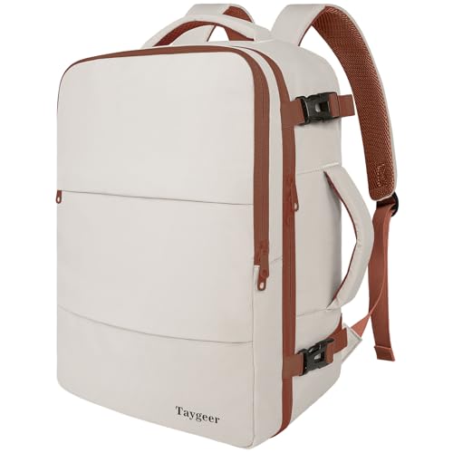 Taygeer Backpack for Women, College Backpack with Laptop Compartment & Shoe Pouch, 40l Travel Laptop Mochila Carry On Luggage, Airline Approved Personal Item Bag for Weekender Gym Hiking, Khaki White - color: Khakiwhite, size: X-Large