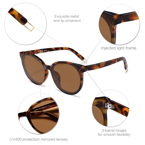 SOJOS Fashion Round Sunglasses for Women Men Oversized Vintage Shades SJ2057 - color: Tortoise/Brown