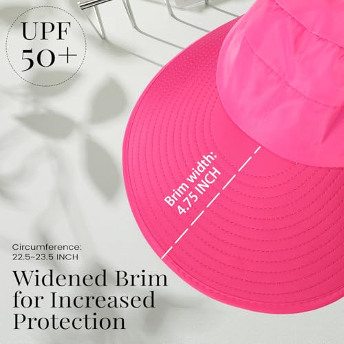 Sun Hats for Women, Wide Brim Beach Hats UV Protection, Packable Visor Ponytail Sunhat for Summer - color: Rhodo