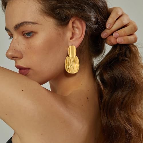 Gold Statement Earrings For Women 18K Gold Plated Sectored Flower Leaf Shell Angel Wing Earring Large Stud Earrings Hypoallergenic Stud - color: Twisted Wave Earring