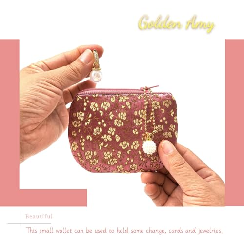 Handmade Women Coin Purse Rosary Pouch Silk Jewelry Bag Brocade Zipper Wallet - PaleVioletRed - color: PaleVioletRed