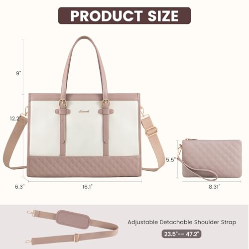 LOVEVOOK Laptop Tote for Women, 15.6 inch Canvas Laptop Bag with Clutch Purse, Computer Office Business Briefcase, Casual Handbag for Travel College Teacher School - color: Rosy Brown, size: 15.6 inch