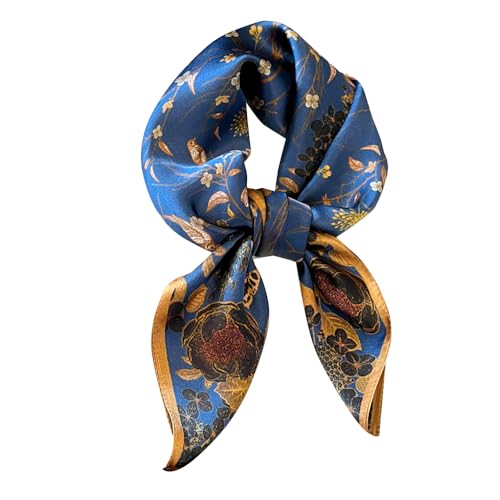 FEIBOON 100% Pure Mulberry Silk Scarfs 26"x26" Square Scarf Women Neckerchief Headscarf hair scarf bandana Gift Packed - color: Blue Flowers