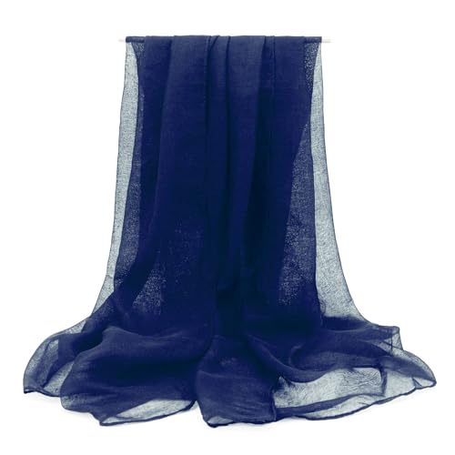 vimate Lightweight Scarf for Women Fashion Head Cover Hijab Cotton Voile Scarf Shawl Wrap for Spring Fall Winter Season - color: I3#.style 61-navy Blue