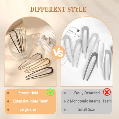 6 PCS Metal French Hair Pin for Women, Large Styling Pins for Thin Thick Hair, Hair Pin for Buns, French Twist Pin Wavy U Shaped - color: Metal