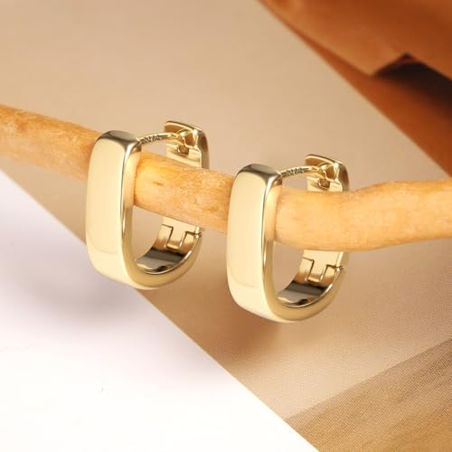 925 Sterling Silver Earrings Small Chunky Silver Earrings for Women Trendy Small Hoop Earrings Silver Hypoallergenic Earrings Small Thick Huggie Hoops Earrings for Jewelry Gifts - color: Gold Plated