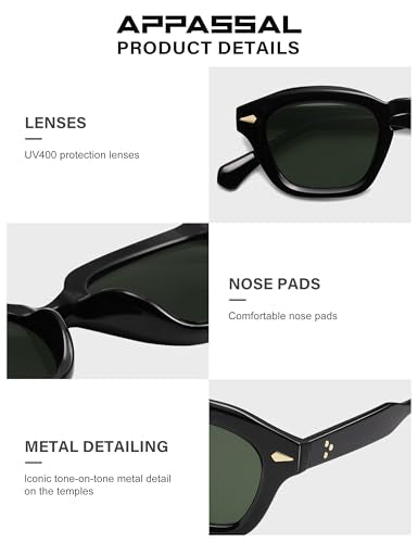 Appassal Small Retro Square Sunglasses for Women Mens Rectangle Sunnies AP3680 - color: Black/Green