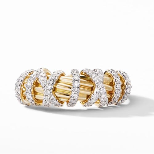 18k gold geometric line women's ring fashionable and personalized set with small diamond alloy ring style, line temperament, CZ zircon unique ring - size: US Code 8