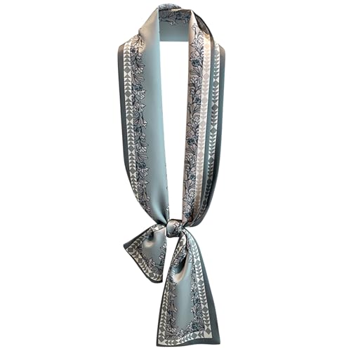 Stlvoll Silk Neck Scarf Fashion Head Scarves for Women Hair Neck Bag Scarfs for Handbags Long Satin Headscarf - color: Grey/Green/Flower