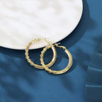 14K Gold Texture Earrings, 37/42mm Gold Hoop Earrings Classic Round Hoop Earring for Women Gold Jewelry Gift for Women - style: Texture Earring-39mm