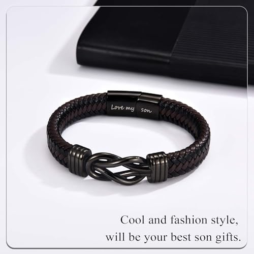 Infinity Knot Bracelet Leather Bracelet Gifts for Son Grandson Nephew Brother Dad Husband Uncle Grandpa Boyfriend, Easter Graduation Christmas Valentines Fathers Day Birthday Gifts for Boys Men Him - style: Son