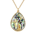 FOCALOOK Stainless Steel Wire Wrapped Tree of Life Abalone Necklaces Handmade Costume Jewelry Long Necklaces for Women (Send Gift Box) - style: 02.Tear Drop Shaped-Gold