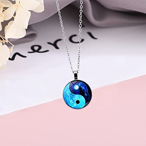 Yin Yang Pendant Necklace Chinese Philosophy Taoist Symbol Talisman Taichi Yoga Stainless Steel Charm Pendant Necklace Necklace for Women Men Valentines Birthday Thanksgiving Christmas - color: Blue