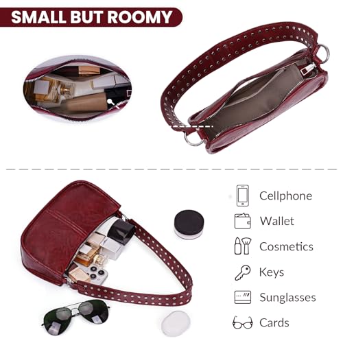 Shoulder Bags for Women Y2k Purse and Handbags Retro Studded Crossbody Bag Small Shoulder Purse Leather Hobo Handbag - color: A1-red