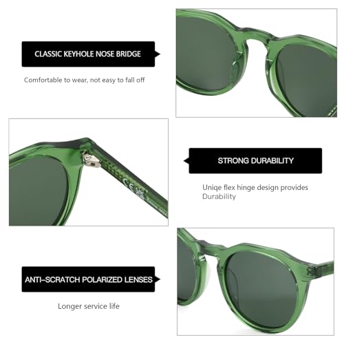 ZENOTTIC Vintage Round Polarized Sunglasses for Men Women UV400 Protection - color: C11 Crystal Green Frame Green Lens