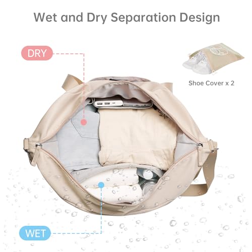 ETRONIK Gym Bag for Women, 45L Carry On Travel Duffel Bag with Shoes Compartment, Weekender Overnight Bag with Wet Pocket for Women, Travel, Gym, Weekend, Large Size - color: Brown, size: Large