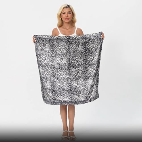 Leopard Print Head Scarf for Women Like Silk Satin Scarf for Hair Wrapping at Night Bandana Square Scarf 35 Inches - color: Gray