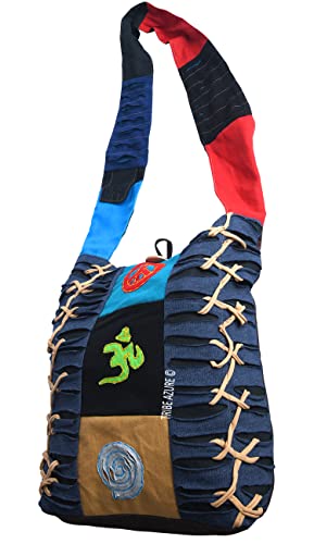 Blue Red Hobo Cotton Sling Cross Body Messenger Shoulder Bag Hippie Boho Bohemian Light Roomy Spacious | Hippie, Boho, Bohemian, Light, Roomy, Spacious - style: Razor Cut Patchwork