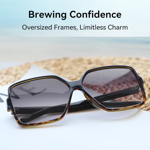 Dollger Oversized Square Sunglasses for Women Big Large Wide Fashion Shades for Men UV Protection Unisex - color: F: Black Gradient Leopard Frame