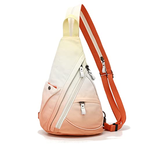 KL928 Canvas Sling Bag - Small Crossbody Backpack Shoulder Casual Daypack Rucksack for Men Women(Yellow+Orangered) - color: Canvas-yellow+orangered
