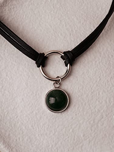 Sacina O Ring Crystal Choker, Black Choker, Boho Hippie Necklace, Gothic Necklace, Christmas Jewelry Gift for Women - color: green