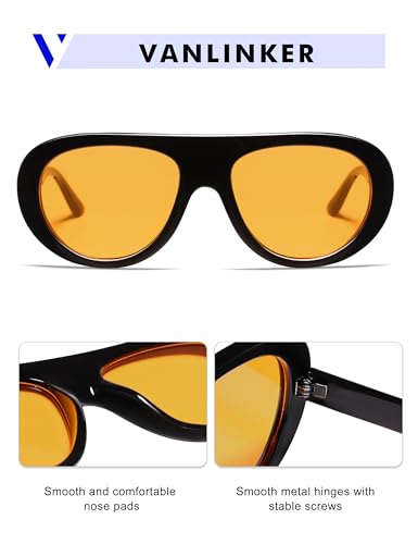 VANLINKER Oversized Retro Aviator Sunglasses for Women Men Chic 70s Vintage Style Trendy 2026 Chunky Sun Glasses VL9865 - color: C2 Black Frame/Orange Lenses