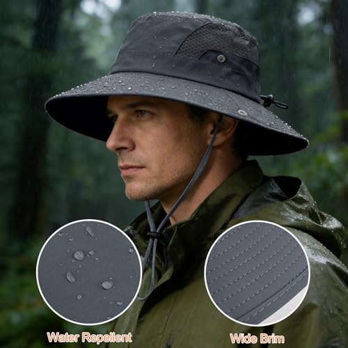 Sun Hat for Men Women UV Protection Wide Brim Fishing Hats Breathable UPF 50+ Boonie Bucket Hats Beach Safari Hiking Garden - color: Dark Grey&light Grey