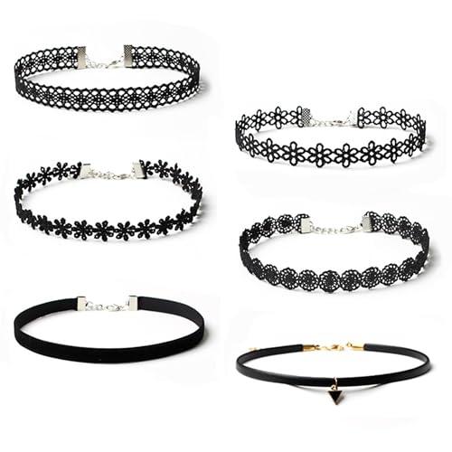 YEEQIN Black Choker Necklaces for Women Chokers Black Velvet Choker Necklaces Set Classic Gothic Tattoo Lace Choker - color: 6PCs Lace Choker Necklaces