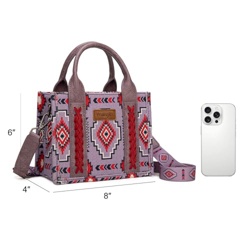 Wrangler Mini Aztec Tote Bag for Women Boho Small Top Handle Purse with Adjustable Strap - color: Boho Purple