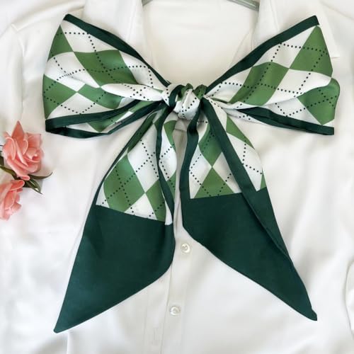 Silk Head Scarf for Hair Fashion Headwrap for Women Lightweight Neck Tie - color: X016-green Geometry