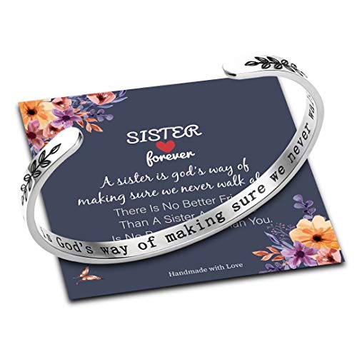 M MOOHAM Bracelets for Women Girls, Quote Mantra Bracelet Funny Inspirational Jewelry Gifts for Best Friend, Mom, Daughter, Son, Sister, Niece Birthday Mothers Day Present Come Gift Box - style: A sister is god's way of making sure we never walk alone