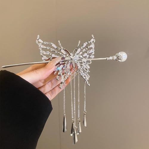 1 Pc Butterfly Hair sticks for buns,Hair pins for women,Buns and Updos with No Hair Damage,Metal French Pin Great Hold,Suitable for fine & thick hair(silver) US377 (silver) - color: silver