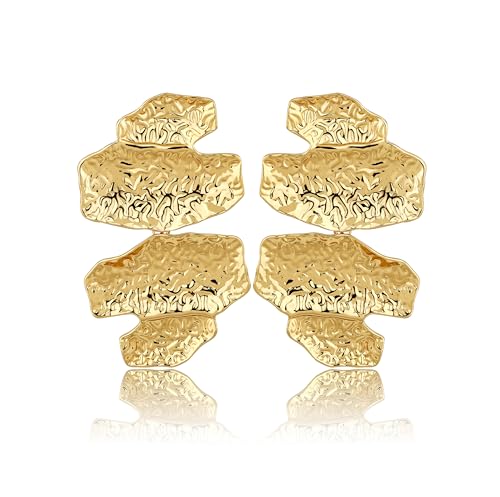 Gold Statement Earrings For Women 18K Gold Plated Sectored Flower Leaf Shell Angel Wing Earring Large Stud Earrings Hypoallergenic Stud - color: Irregular Geometric
