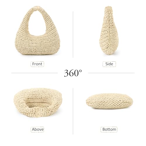Fecialy Straw Bag for Women Crescent Shoulder Handbag Straw Summer Beach Tote Handbag Raffia Woven Hobo Bag - color: Beige