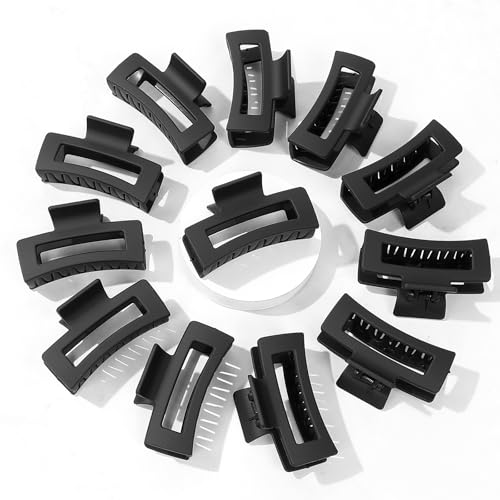 Sisiaipu 3.5 Inch Medium Hair Claw Clips 12 Pcs Square Claw for Thick and Thin Hair Rectangular Rectangle Hair Clips Jaw Clips Bulk Hair Accessories for women and Girls (Black) - color: Black