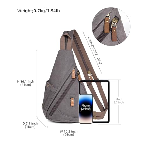 KL928 Canvas Sling Bag - Small Crossbody Backpack Shoulder Casual Daypack Rucksack for Men Women(Large Version,Dark Grey) - color: Canvas-d.grey