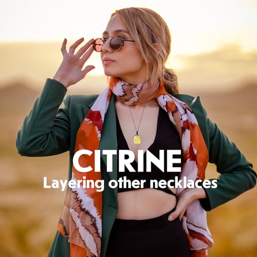 Runyangshi Citrine Natural Healing Crystal Pendant Square Tumbled Polished Stones Necklace Meditation Reiki Energy Amulet Bohemia for Men Women Valentine's Day Gift - color: Citrine