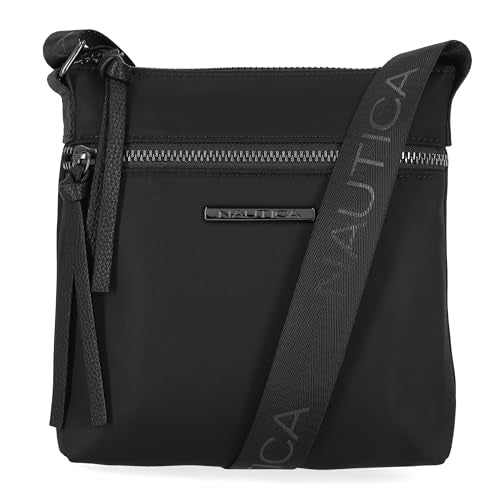 Nautica Diver Nylon Small Women's Crossbody Bag Purse with Adjustable Shoulder Strap - color: Zipper Up Black