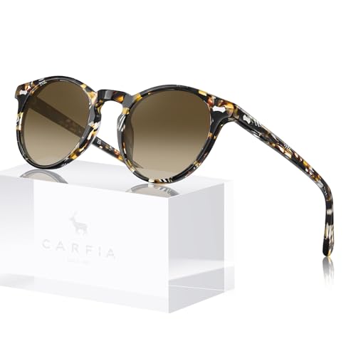 CARFIA Polarized Sunglasses for Women: Acetate Frame, Small/Medium Size, UV400 Protection - Anti Glare CA5288 - color: 2. Tortoise Frame Gradient Brown Lens