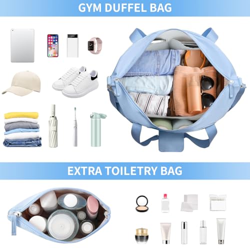 ETRONIK Gym Bag for Women, Personal Item Travel Bag with Shoes Compartment, Weekender Overnight Duffel Bag with Wet Pocket, Carry On Bag for Women, Travel, Gym, Weekend - color: Blue, size: Medium
