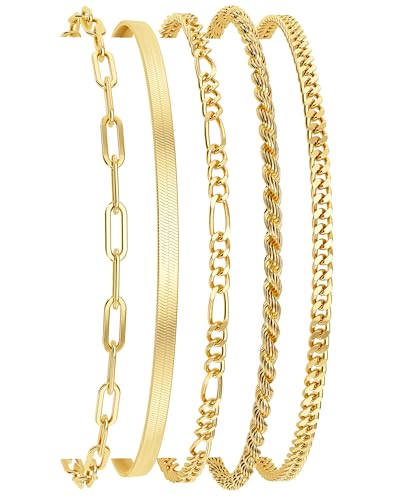 DEARMAY 14K Gold Plated Bracelets for Women, Jewelry Sets Cute Tennis Beaded Bracelets Cuban Link Paperclip Chain Dainty Bracelet Pack Gifts - color: BRACELET-C