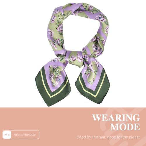 27.5 Inches Silk Head Scarf for Women Satin Hair Scarf Silk Wrap Neck Square Scarves Feeling Scarf Boho Headwear - color: Purple Flower