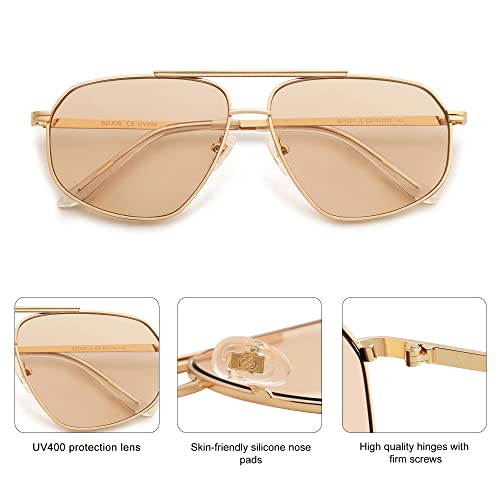 SOJOS Retro Hexagon Aviator Sunglasses for Women Men Trendy Vintage UV400 Protection Shades SJ1200 - color: Gold/Light Brown