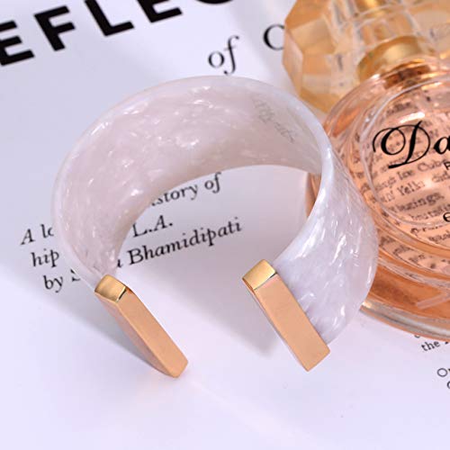FAERLIIRY Cuff Bracelet for Women Acrylic Resin Bracelets Statement Bangle Bracelet Adjustable Bracelet Wide Chunky Bracelets for Women - color: White