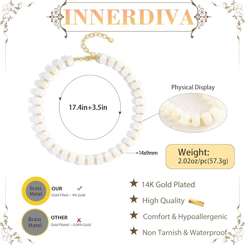 Summer Beach Jewelry Chunky Beaded Necklace for Women Trendy Statement Big Colorful Resin Bead Choker Necklaces Boho Charm Jewelry Cute Gifts for Love - color: Milky White