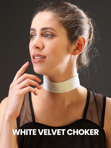 3-Pack Chokers — Velvet (1.5") + Leather (0.6") + Heart Pendant, Adjustable 12–18", Stainless Steel Hardware, 90s/Goth Layering Set — Black | Red | Green | White - color: White